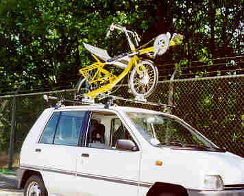 recumbent bike, mounted on car roof